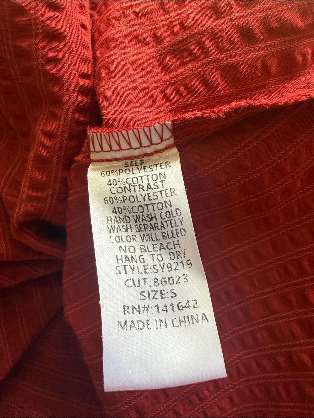 She + Sky Cotton Blend Rust Orange Textured Long Sleeve Shirt Dress- S - Picture 7 of 7
